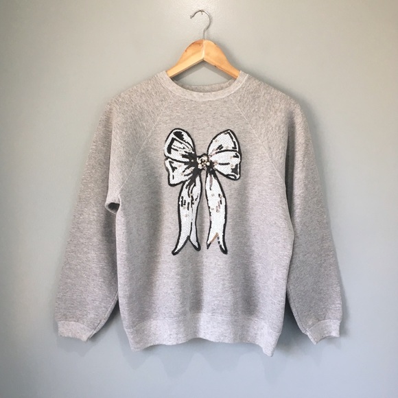 Hand Sewn Sequin & Pearl Bow Appliqué Sweatshirt - Picture 8 of 8